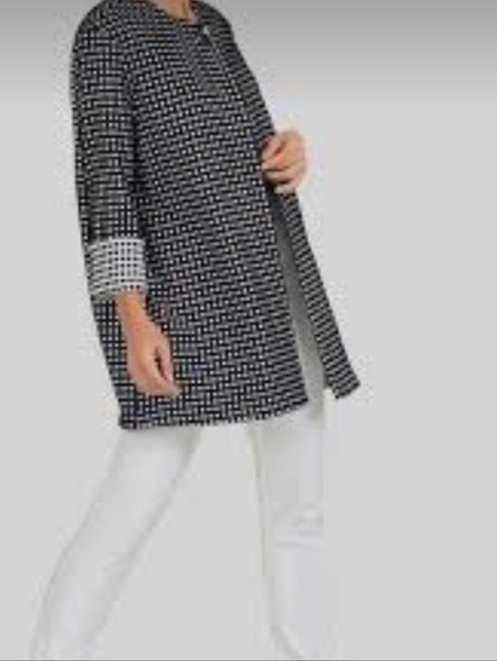 Joseph Ribkoff Black & White Gingham Shift Car Coat Jacket 193823
